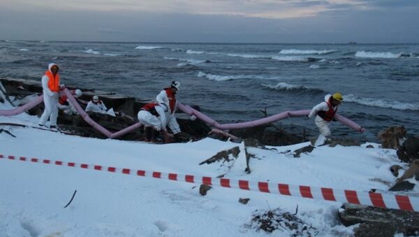 Очистка береговой полосы в Невельском районе после аварии танкера Надежда