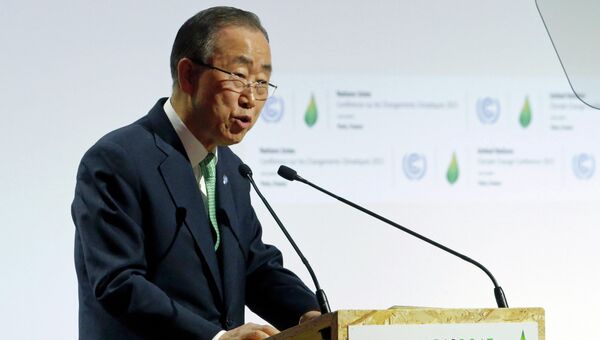 Генеральный секретарь ООН Пан Ги Мун на конференции ООН по проблемам климата в Париже