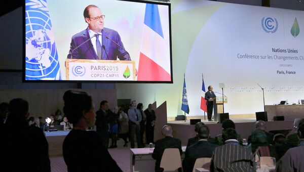 Президент Франции Франсуа Олланд выступает на открытии конференции ООН по проблемам климата в Париже