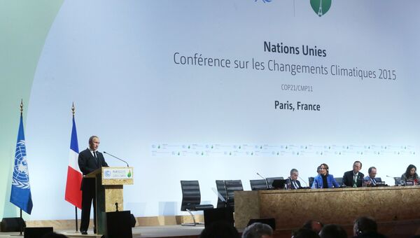 Президент России Владимир Путин выступает на климатической конференции ООН в Париже
