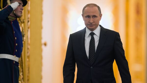 Президент России Владимир Путин перед началом оглашения ежегодного послания президента Российской Федерации Федеральному Собранию