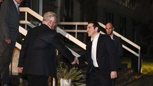 Премьер-министр Греции Алексис Ципрас во время интервью ERT