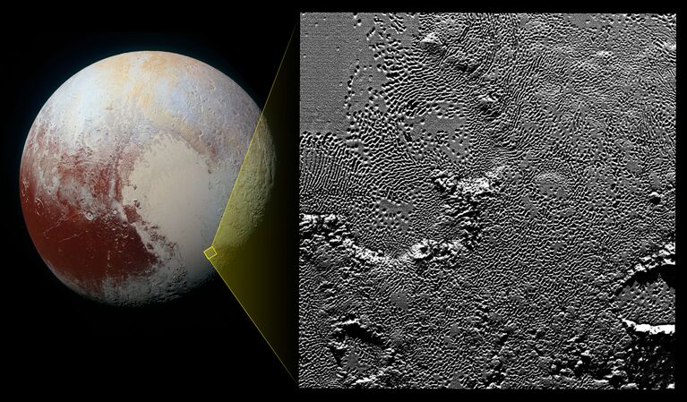 Изображение одного из районов Плутона, с неофициальным названием Tombaugh Regio