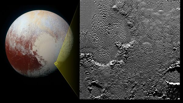 Изображение одного из районов Плутона, с неофициальным названием Tombaugh Regio