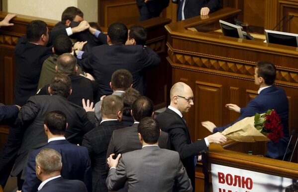 Премьер-министр Арсений Яценюк на заседании Верховной Рады Украины