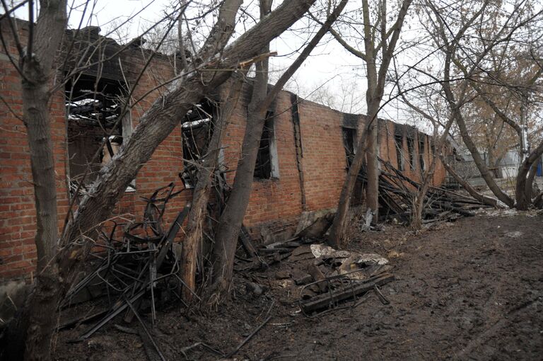 На месте пожара в психоневрологическом диспансере в селе Алферовка Новохоперского района Воронежской области