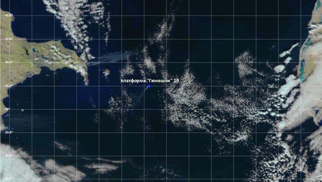 Фрагмент изображения с КА Suomi NPP  на район месторождения Гюнешли