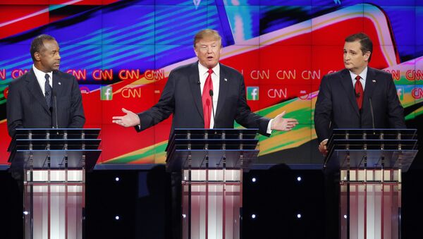 Кандидат в президенты США от Республиканской партии Дональд Трамп во время предвыборных теледебатов на телеканале CNN. 15 декабря 2015