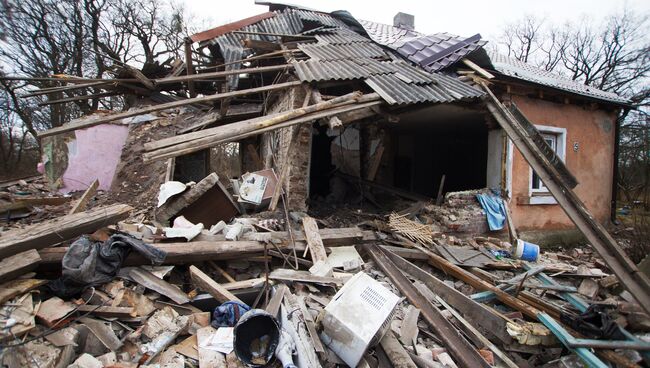 Разрушенный жилой дом, в результате взрыва бытового газа в городе Ладушкин Калининградской области