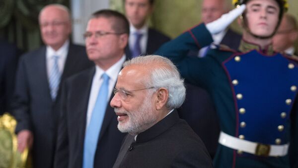 Премьер-министр Индии Нарендра Моди во время официальной встречи в Кремле