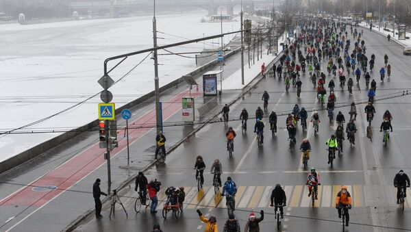 Первый зимний велопарад в Москве. Архивное фото
