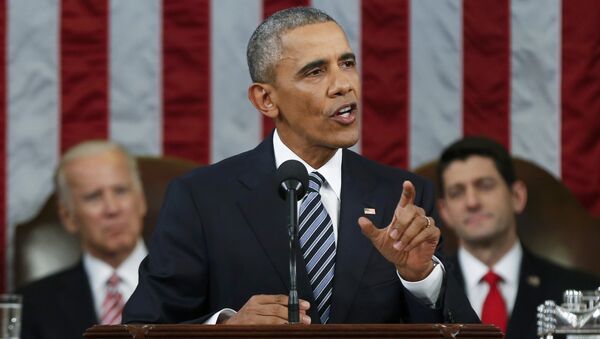 Президент США Барак Обама во время обращения к конгрессу