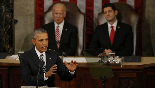 Президент США Барак Обама во время обращения к конгрессу США