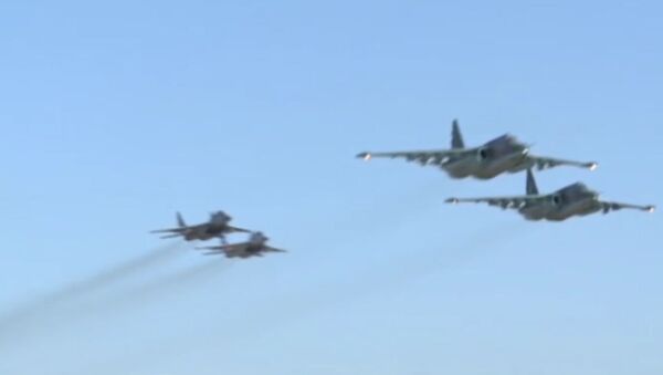 Совместный боевой вылет российских Су-25 и сирийских МиГ-29 с базы Хмеймим