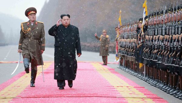 Северокорейский лидер Ким Чен Ын во время визита в Министерство народных вооруженных сил по случаю нового года