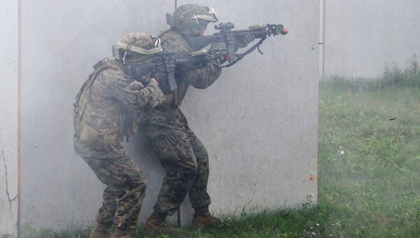 Военнослужащие армий США и Литвы во время совместных учений