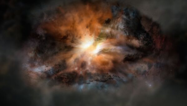 Так художник представил себе самую яркую галактику Вселенной, окруженную пылью
