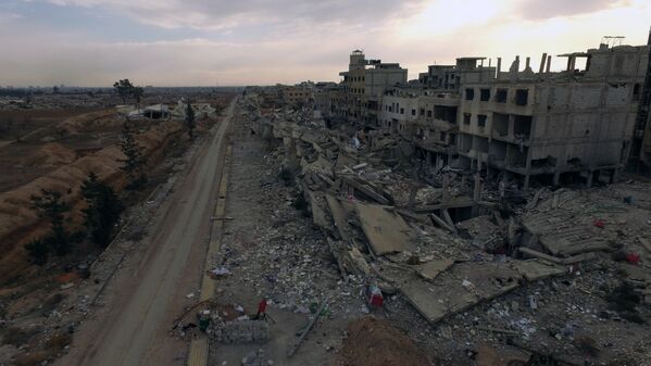 Пригород Дамаска Дарайа, где бойцами Сирийской арабской армии ведутся боевые действия против отрядов террористов