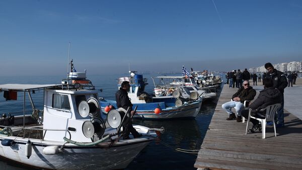 Протестующие рыбаки в Салониках, Греция. 28 января 2016