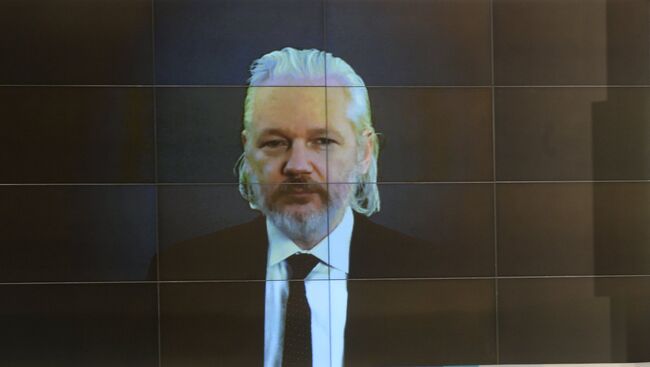 Сооснователь WikiLeaks Джулиан Ассанж во время видеомоста