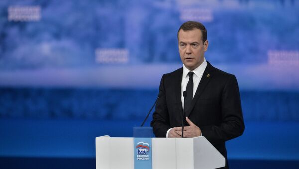 Председатель партии Единая Россия, премьер-министр РФ Д. Медведев. Архивное фото
