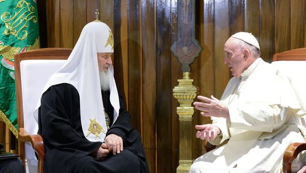 Встреча патриарха Московского и всея Руси Кирилла с папой Римским Франциском. Архивное фото