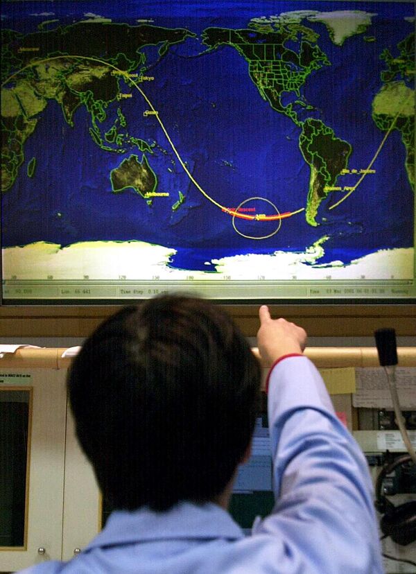 Траектория приземления научной станции Мир в воды Тихого океана, 23 марта 2001