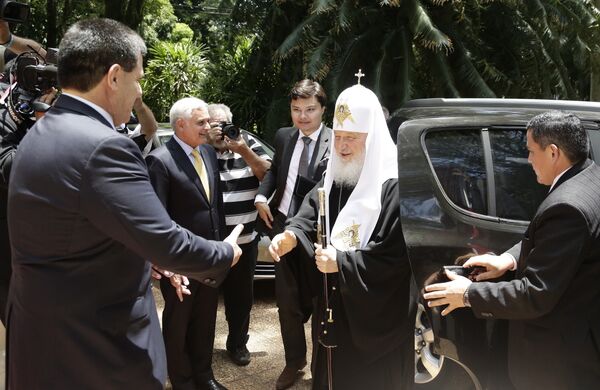 Патриарх Московский и всея Руси Кирилл во время встречи с президентом Парагвая Орасио Картесом