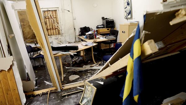 Место взрыва в помещении общества культуры в Стокгольме. 18 февраля 2016 год