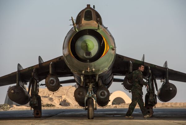 Самолет Су-22 сирийских ВВС на базе Военно-воздушных сил Сирии в провинции Хомс