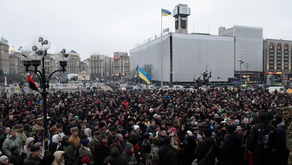 Участники Народного вече радикалов на майдане Незалежности в Киеве. 21 февраля 2016