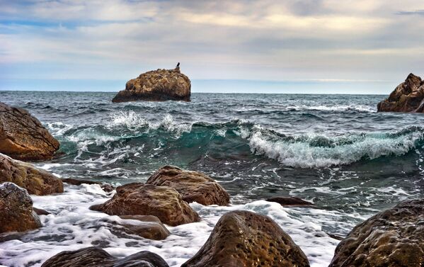 Камни на берегу Черного моря в поселке Ай-Даниль в Крыму