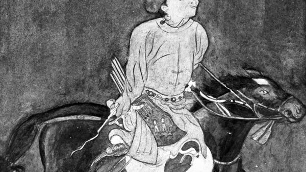 Репродукция рисунка китайского художника XII века Монгольский всадник