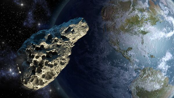 Рисунок астероида около планеты Земля.