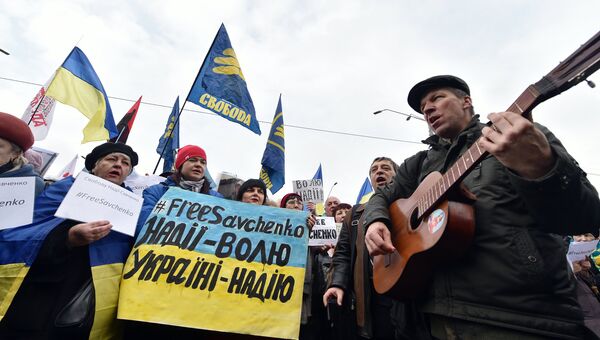 Митинг в поддержку украинской военнослужащей Надежды Савченко в Киеве, Украина. 9 марта 2016