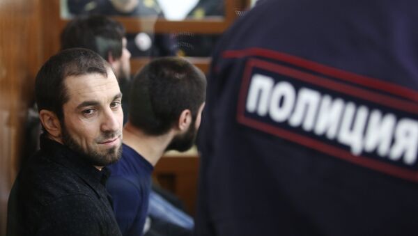 Обвиняемые в подготовке теракта на 9-ое мая 2014 года в зале заседаний Московского окружного военного суда. 10 марта 2016