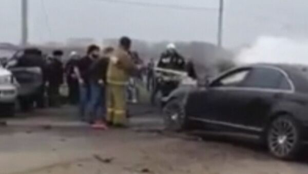 Очевидец снял работу пожарных на месте взрыва машины в Назрани