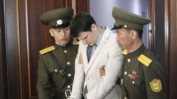 Американский студент Отто-Фридерик Уормбиер в суде в Пхеньяне, КНДР. Архивное фото