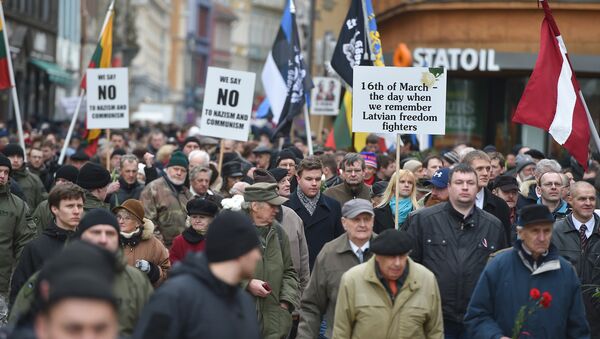 Шествие легионеров СС и их сторонников в Риге, Латвия. 16 марта 2016