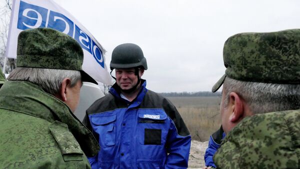 Замглава миссии ОБСЕ на Украине А. Хуг в Донбассе. Архивное фото