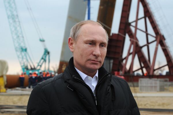 Президент России Владимир Путин во время прямой трансляции обращения с острова Тузла в Керченском проливе