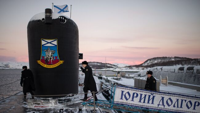 Атомная подводная лодка Юрий Долгорукий Северного флота ВМФ России. Архивное фото