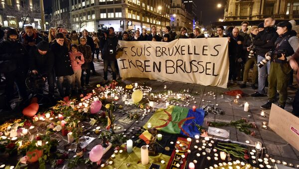 Акция памяти жертв террористических актов в Брюсселе, Бельгия. Архивное фото