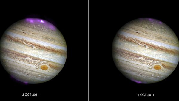 Вспышки полярного сияния на Юпитере