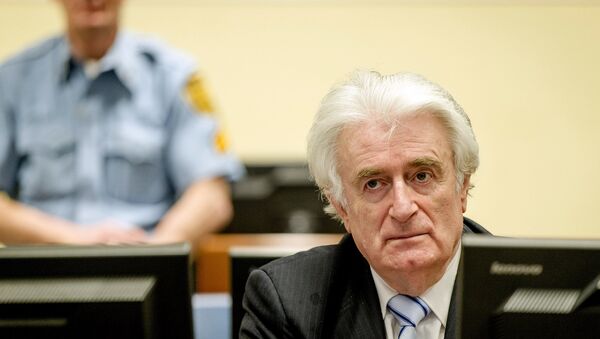 Экс-президент Республики Сербской в Боснии и Герцеговине Радован Караджич во время суда Международного трибунала в Гааге. 24 марта 2016