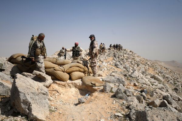 Бойцы отряда народного ополчения Соколы пустыни во время передислокации в районе сирийского города Пальмира