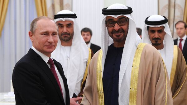 Президент России Владимир Путин и наследный принц Абу-Даби Мухаммед Бен Заид Аль Нахайян во время встречи в Кремле