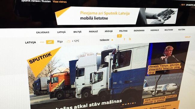 Страница сайта мультимедийного агентства Sputnik на латвийском языке