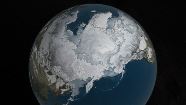 Площадь зимних льдов в Арктике. 28 марта 2016