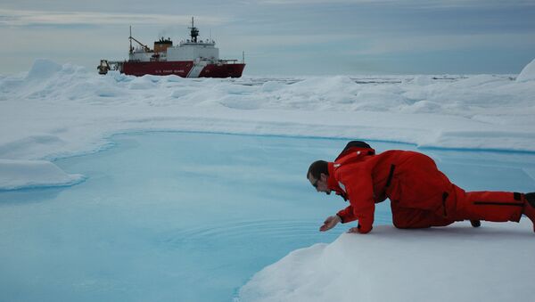 Ученый тестирует воду в Северном Ледовитом океане. Архивное фото